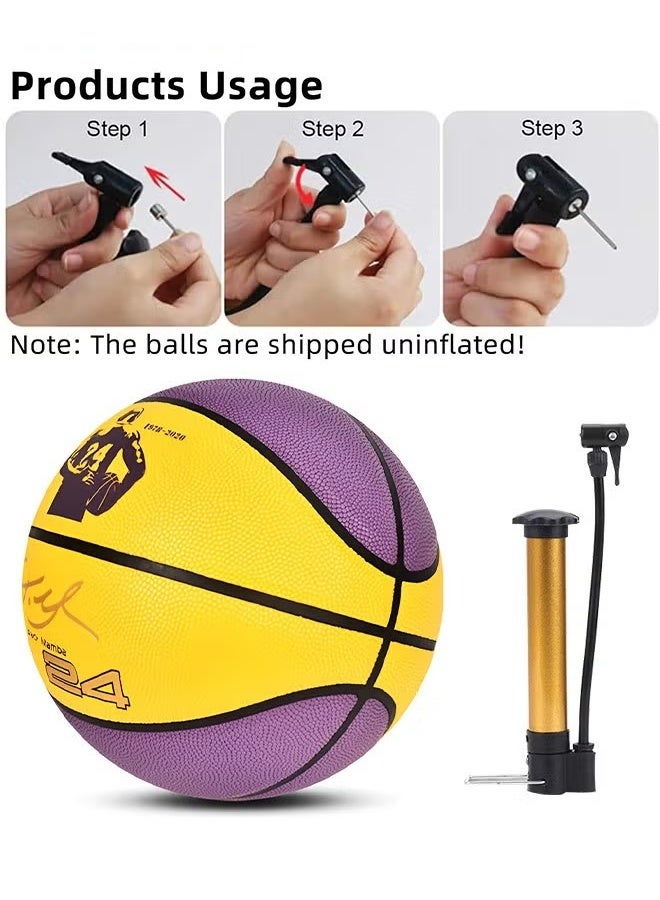 EETU Basketball,Standard Official Size 7/29.5'' Basketball,Composite Leather Street Basketball,Match Training Sports Ball,Indoor Outdoor Game Match Basketball With Pump For Kids Youth Adults-Purple Yellow - Image 3